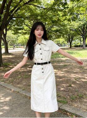 牛仔连衣裙女2026新款夏季法式气质收腰显瘦短袖中长裙QD60582