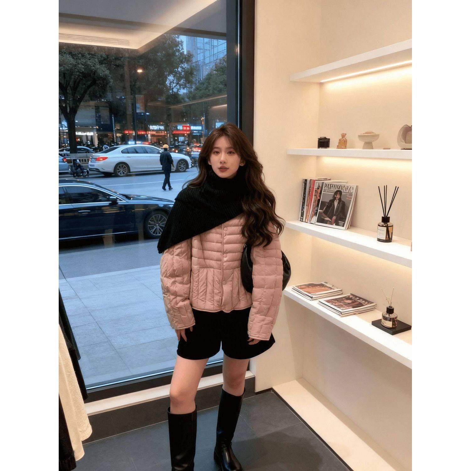 法式小香风粉色棉服冬季外套女温柔排骨面包服保暖外套QD86836