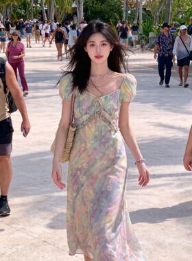 法式高级感方领2026新款超仙韩版夏季新款收腰显瘦连衣裙QD11016