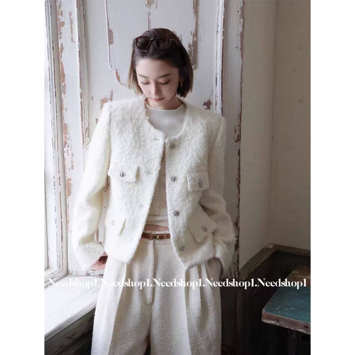 【爆米花专享】新款高级上衣秋冬气质羊羔短款毛小香风外套名媛