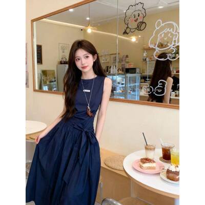 韩版收腰遮肉背心连衣裙女2026夏季新款系带显瘦气质长裙QD61752