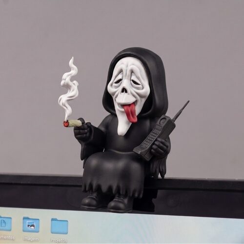 桌面摆件万圣节装饰工位显示器电脑小边框女生办公室高级感小鬼脸