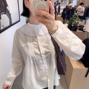 HELDER韩国东大门代购2025秋新款 法式蕾丝娃娃领长袖衬衫女衬衣