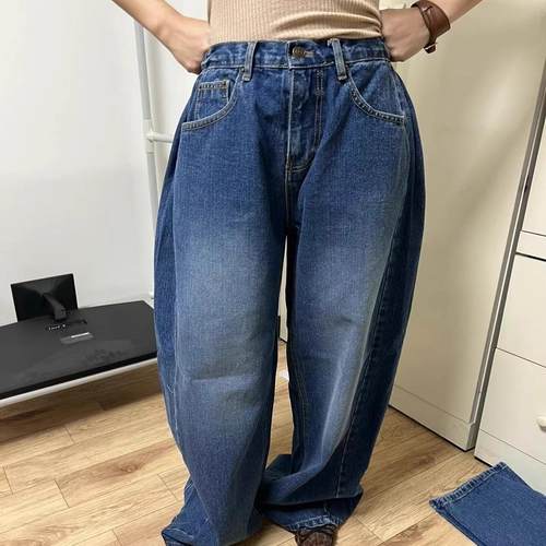 ITZEL韩国代购2024秋冬女装 百搭松紧腰加绒牛仔裤长裤弯刀裤P751