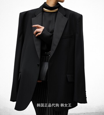 PAPERMOON 韩国代购2024春款女装 丝质翻领长袖阔形西服外套韩货