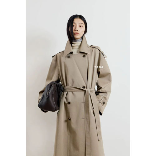 BLOSSOM韩国代购2026秋女 大牌经典款双排扣系带长款大衣外套风衣