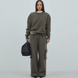 BLOSSOM韩国代购2025秋冬装 简约圆领卫衣+加绒工装休闲裤套装女