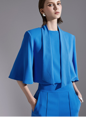 DINT韩国代购2024春女装圆领垫肩五分袖衬衫上衣+休闲裤套装B2933