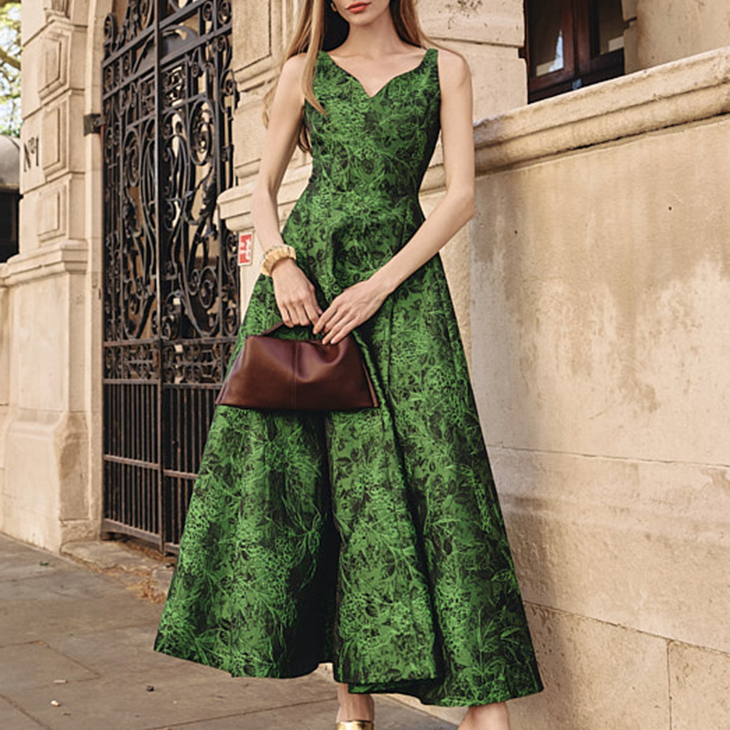 DINT韩国代购2025春款女装 优雅气质提花高腰修身无袖连衣裙D9532