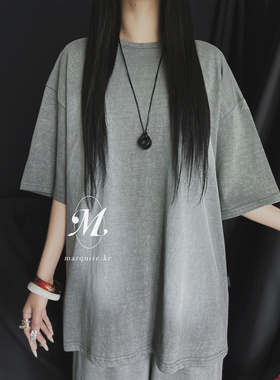 BEAMING SEOUL韩国代购2025夏新款女装 时尚水洗磨白宽松短袖T恤