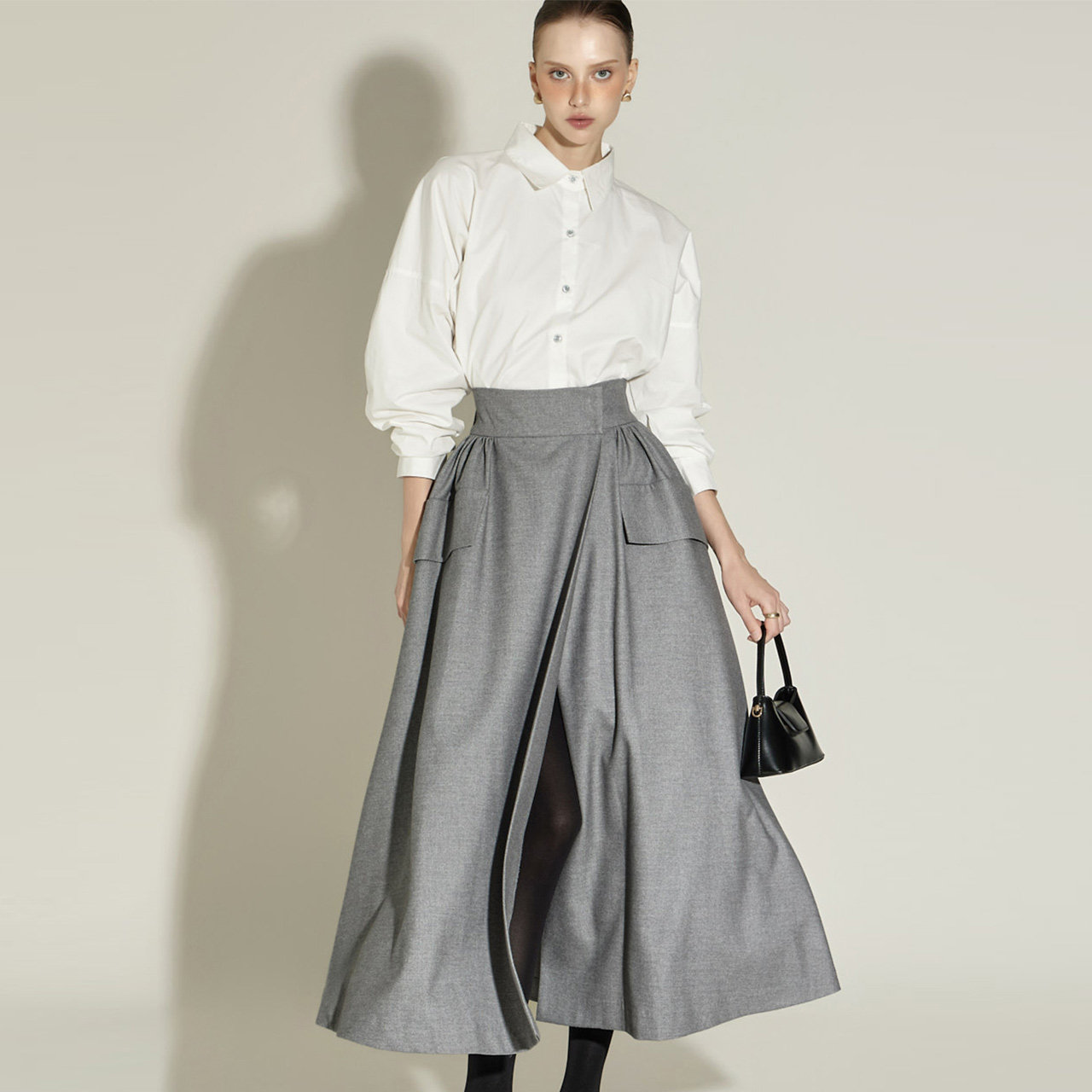 DINT韩国代购2025秋冬小众设计师款松紧腰高腰长裙女半身裙SK9281