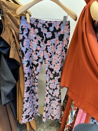 VAN NZILL  韩国代购2024春新款女装 时尚破旧格子拼接高腰长裤