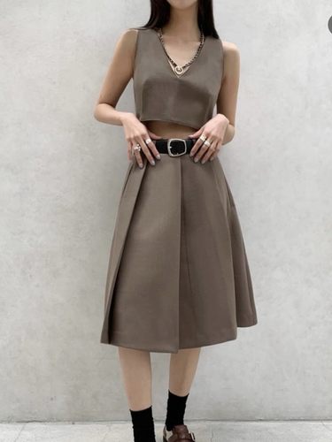 STAGE韩国代购2024春夏新款女装 短款V领无袖背心+半身裙时尚套装