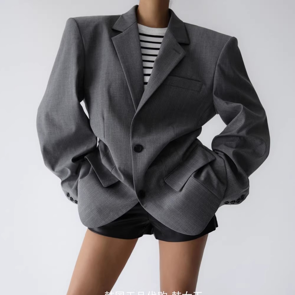 PAPERMOON 韩国代购2024秋季女装新款 宽肩阔版垫肩长袖西服外套