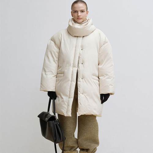 BLOSSOM韩国代购2024冬装女款时尚两穿款中长款90%鹅绒羽绒服外套