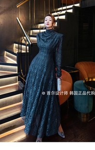 优雅气质立领长袖 Van 新 20秋冬季 蕾丝连衣裙女长裙 Nzill韩国代购