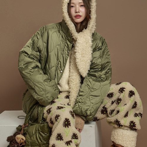 DINT韩国代购2025秋冬 时尚立领缝线夹棉休闲外套加绒夹克女J3026