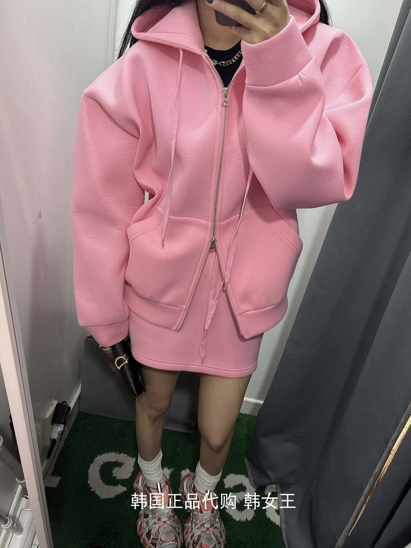 MAYMAY韩国代购2024春款女装 时尚拉链连帽卫衣外套+短裙套装韩货