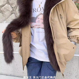 HELDER韩国代购2025秋冬 时尚可拆卸真毛领鹅绒羽绒服休闲外套女