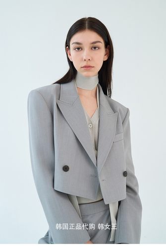 BLOSSOM韩国代购2024春款女装阔形短款外套+高腰休闲长裤时尚套装