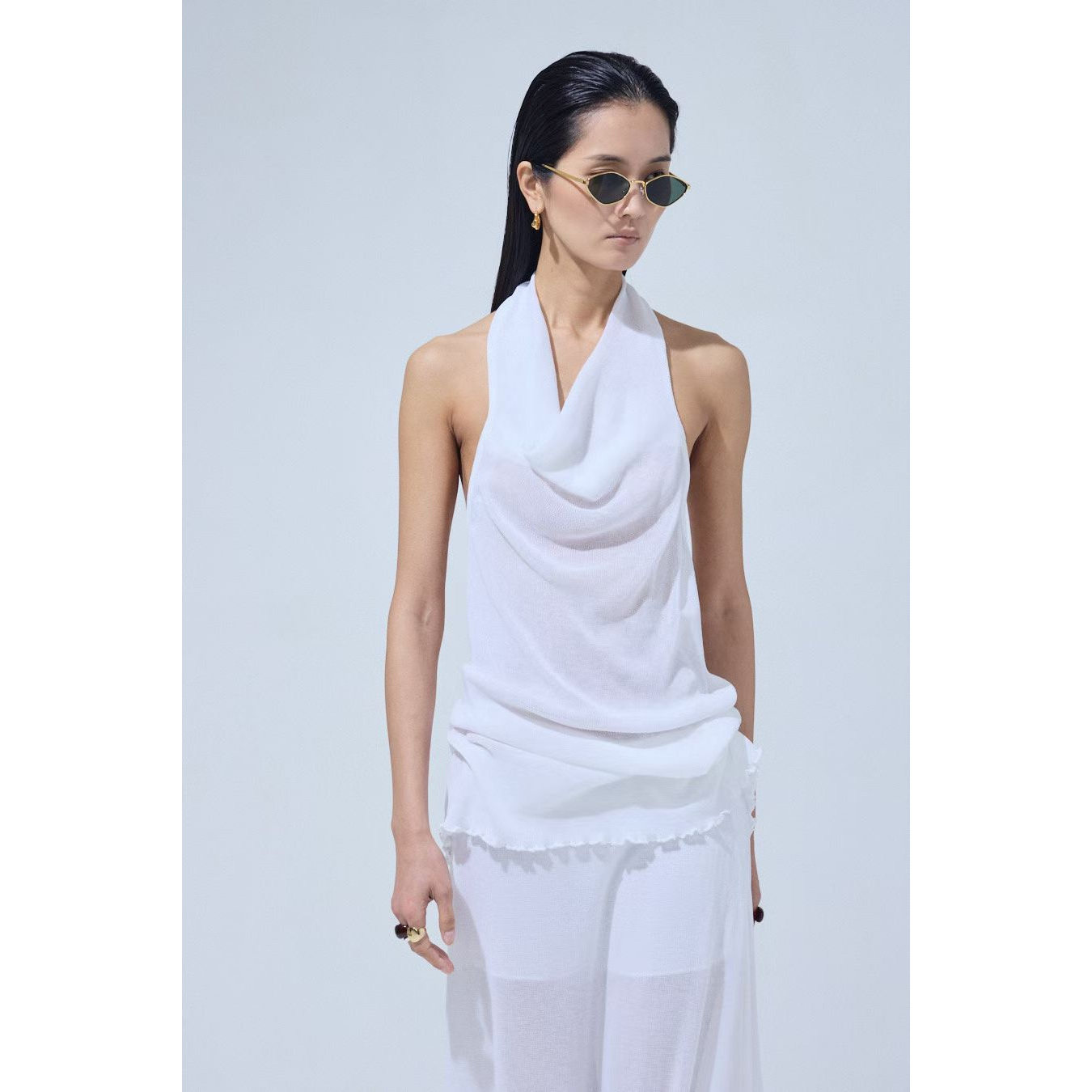 ONEBYTWO韩国代购2026夏小红叔设计师垂坠褶皱薄款微透背心连体衣