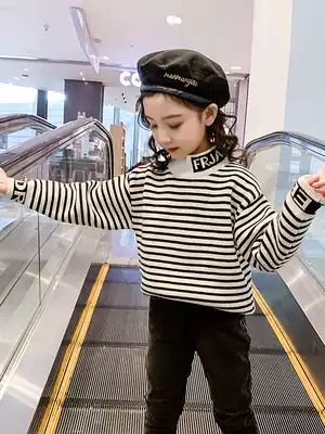 Mink velvet girls spring and autumn sweater 2021 new autumn and winter clothes large children's children's western style plus velvet thick bottoming shirt