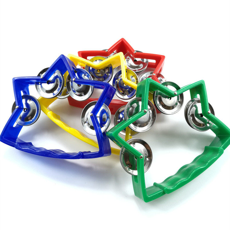 奥尔夫打击乐器小五星铃圈握铃花鼓圈塑料铃鼓圈做操手摇铃四玲圈