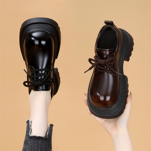 英伦风加绒小个子增高乐福鞋 新款 女2026春季 欧货厚底增高小皮鞋