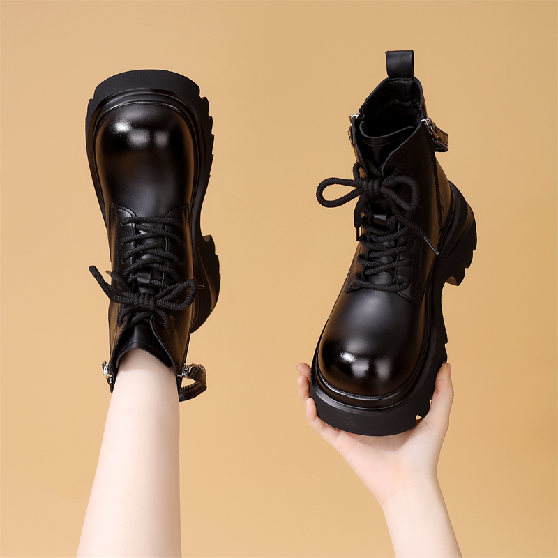 厚底马丁靴女2025秋冬新款英伦风小个子增高加绒软底不累脚短靴子