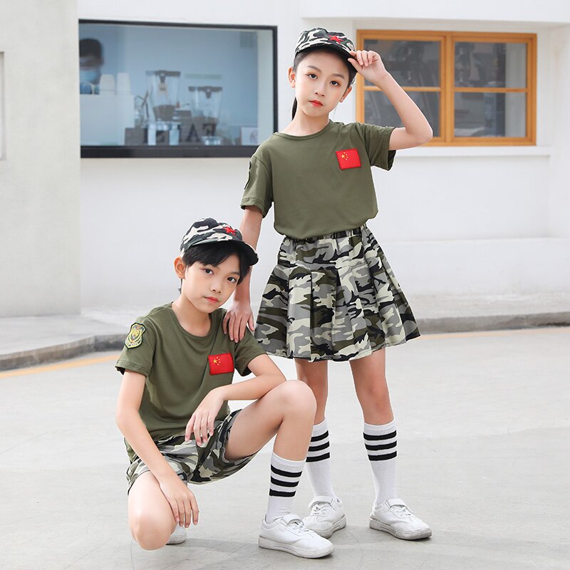儿童夏季迷彩服套装幼儿园运动会演出服小学生军装夏令营军训服装