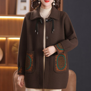毛呢上衣女中老年宽松时尚 大码 双面绒加厚高档外套 妈妈秋冬装 新款