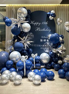 蓝色主题男孩18岁生日气球装饰