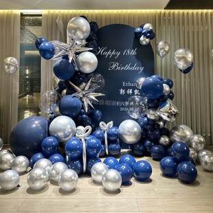 蓝色主题男孩18岁成人礼生日场景布置气球装饰派对kt板背景墙男士