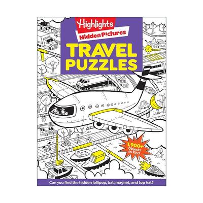 英文原版 Travel Puzzles Highlights Hidden Pictures 旅行谜题 寻找多场景隐藏图片 亮点儿童益智游戏活动书 提高注意力 英文版
