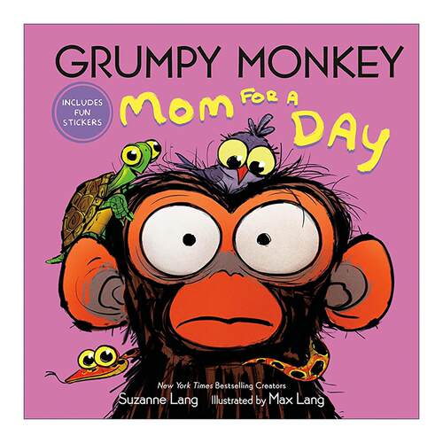英文原版 Grumpy Monkey Mom for a Day 暴怒猴 妈妈的一天 母亲节 儿童精装绘本 含趣味贴纸 Suzanne Lang 进口英语原版书籍