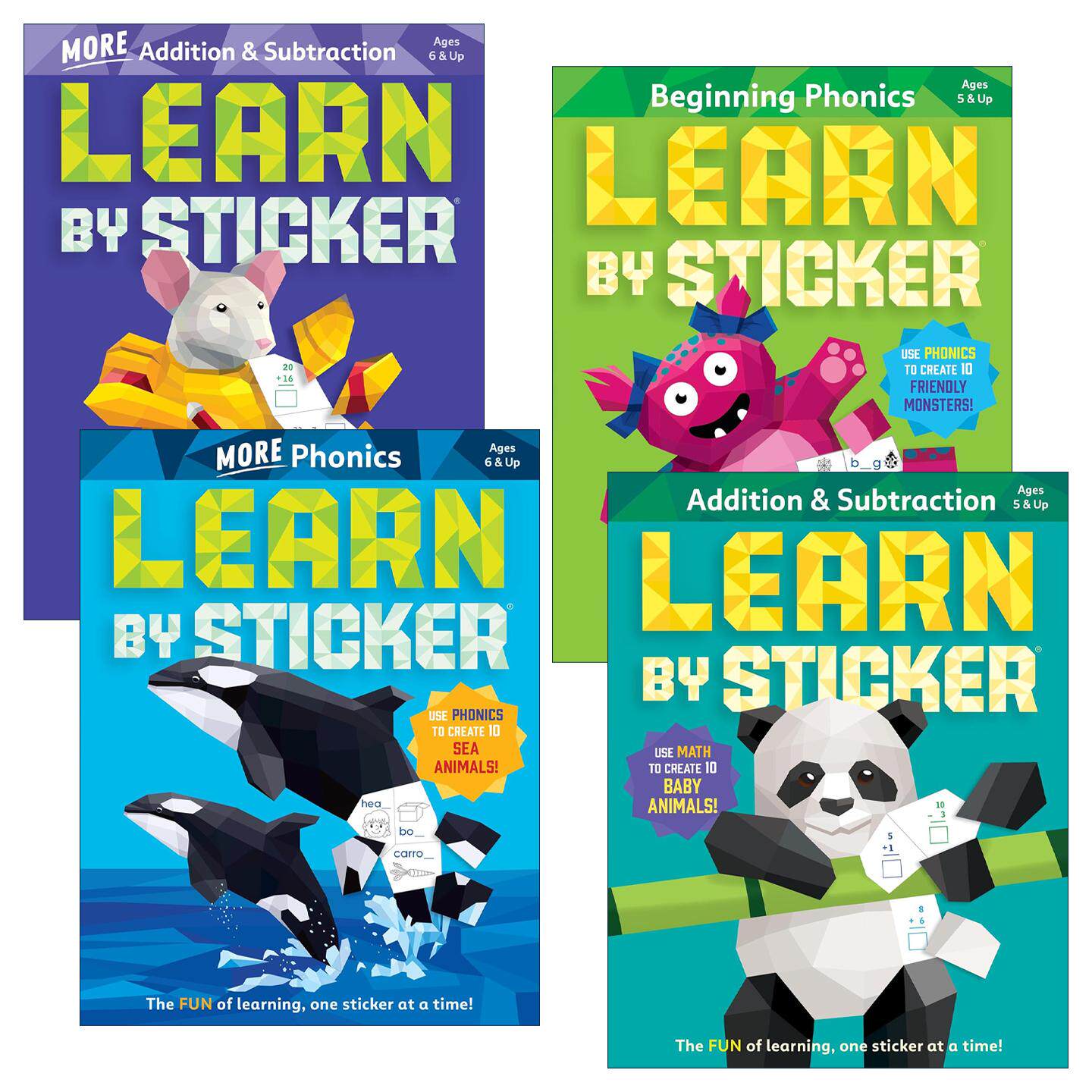英文原版 Learn by Sticker 贴纸学习册 4册 加减法 自然拼读 英文版 进口英语原版书籍