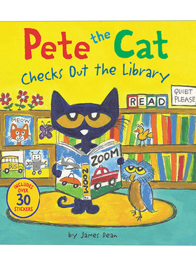 英文原版 Pete the Cat Checks Out the Library 皮特猫在图书馆 儿童图画故事书 亲子互动绘本 附贴纸 英文版 进口英语原版书籍