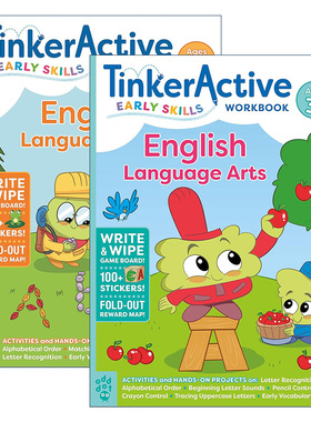英文原版 Tinkeractive Early Skills English Language Arts Workbook Ages 3+/4+ 早期技能英语语言艺术练习册 2册 进口书
