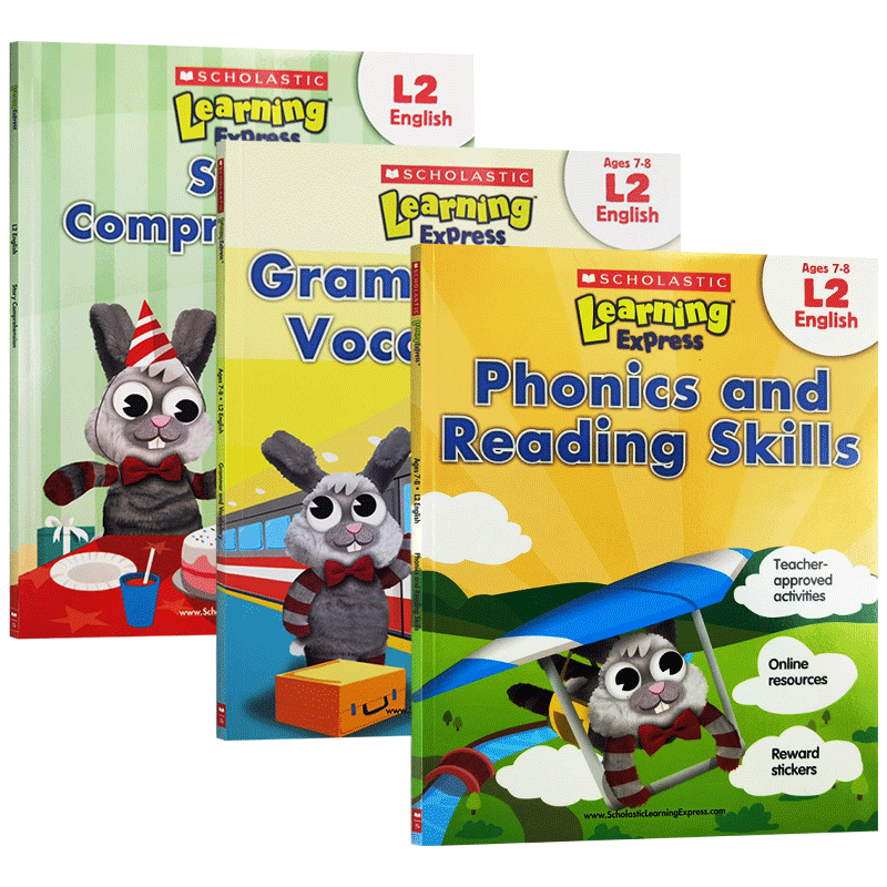 学乐学习列车系列练习册3册小学二年级 Scholastic Learning Express L2 英文原版美国幼儿英语教材 词汇写作语法阅读英文版