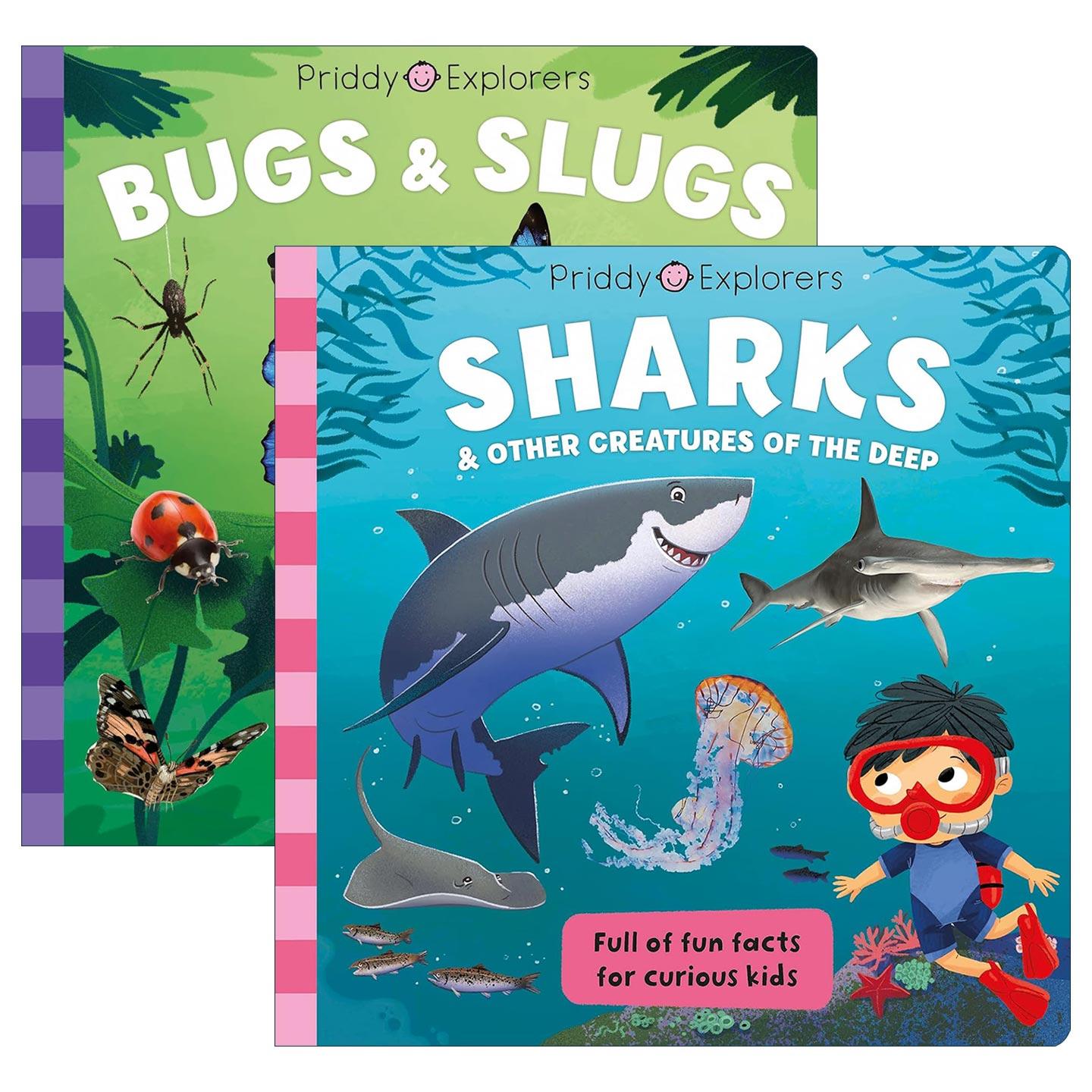 英文原版 Priddy Explorers 探索者系列2册 儿童自然动物科普百科纸板绘本 鲨鱼 昆虫与鼻涕虫 英文版 进口英语原版书籍