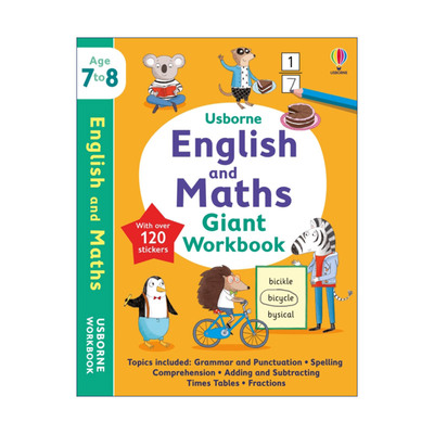 英文原版 Usborne English and Maths Giant Workbook 尤斯伯恩趣味学英语和数学 7-8岁 英文版 进口英语原版书籍