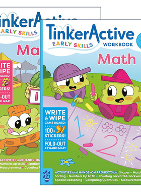 英文原版 Tinkeractive Early Skills Math Workbook Ages 3+/4+Tinkeractive 早期技能数学练习册 2册  进口英语原版书籍