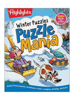 英文原版 Winter Puzzles Highlights Puzzlemania Activity Books 冬季谜题 亮点儿童解谜狂热游戏活动书 隐藏图片拼图 迷宫