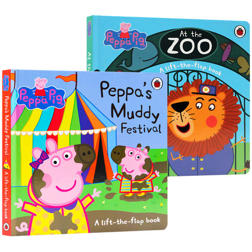 小猪佩奇翻翻书2册 英文原版绘本 Peppa Pig Peppa's Muddy Festival Ladybird 粉红猪小妹 儿童英语启蒙纸板书 原版书籍 - 封面