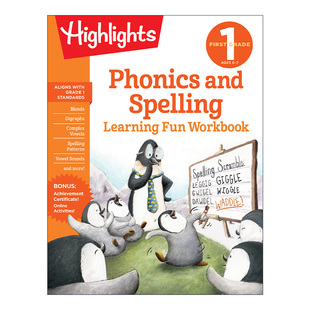 英文原版 First 亮点趣味学习练习册 and 一年级自然拼读和拼写 Highlights Phonics Fun Workbooks Grade Spelling Learning 儿童