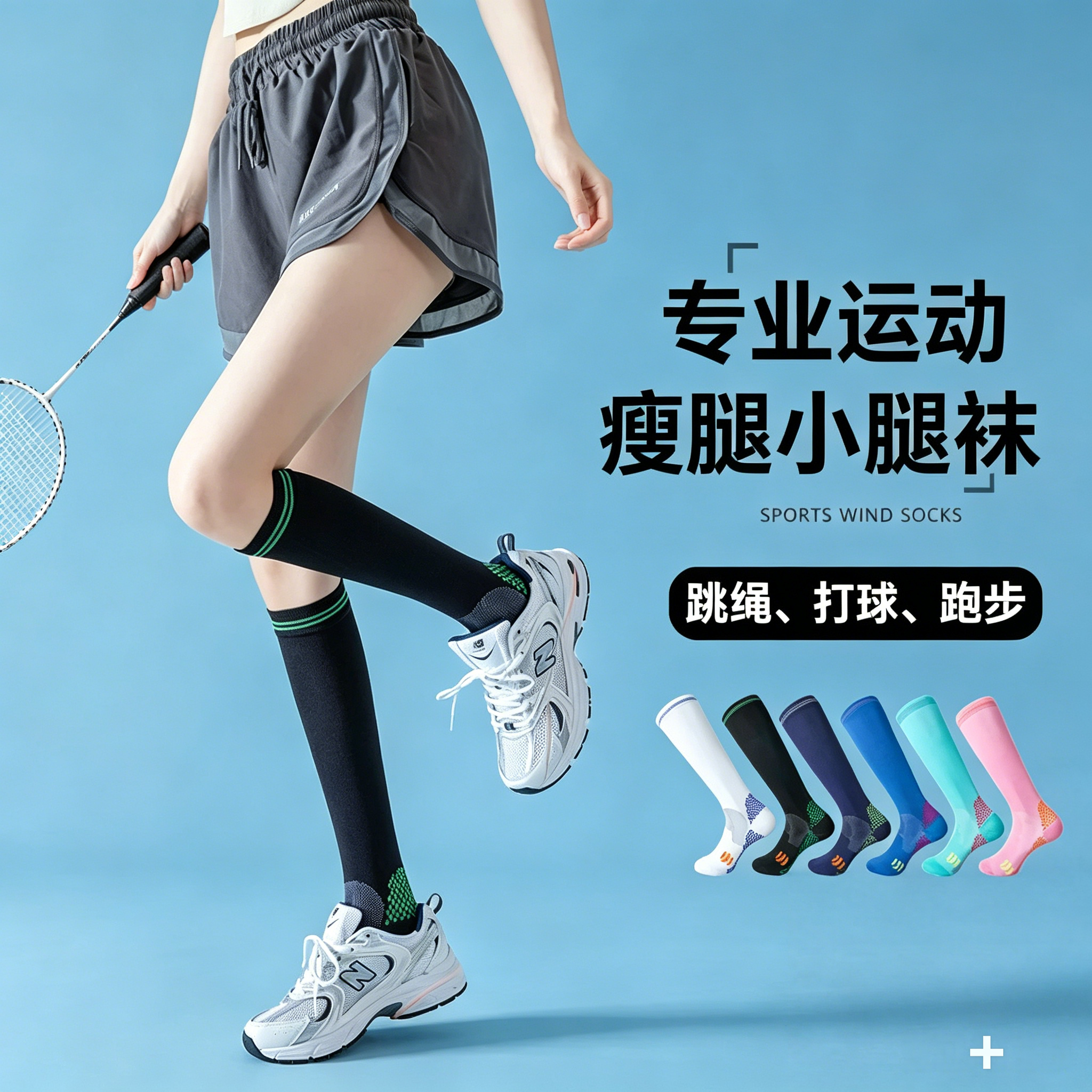 专业跑步健身跳绳瑜伽压力瘦腿袜蓝箭运动肌能袜子长加压缩小腿袜