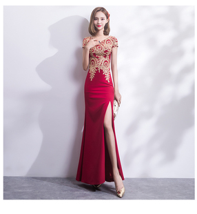 中式新娘敬酒服2025新款旗袍春季鱼尾修身红色长款结婚回门礼服女