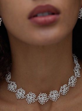 时尚百搭小众名媛气质项链耳饰套装设计感绽放秘果925银针耳钉