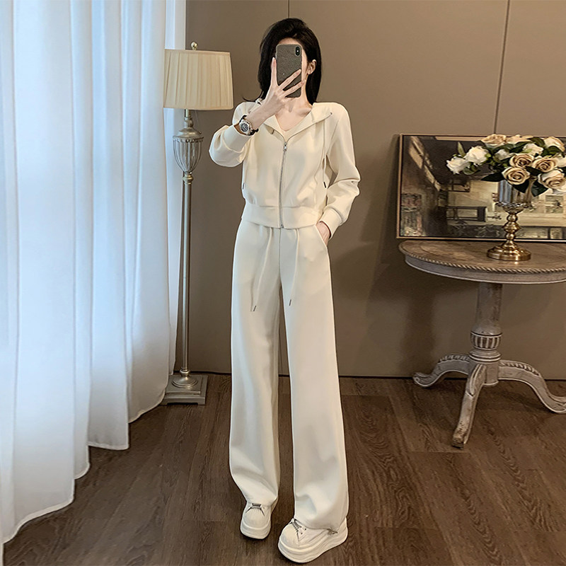 高级感休闲运动卫衣套装女春秋季设计感减龄显瘦束脚阔腿裤两件套