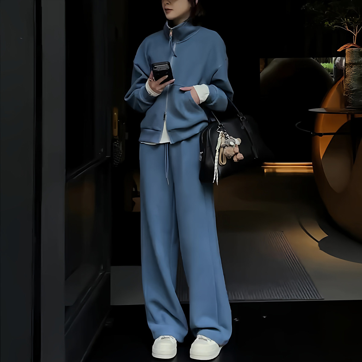 高级感牛仔蓝休闲套装女秋冬宽松立领卫衣阔腿裤慵懒松弛感两件套,女装/女士精品,休闲运动套装,淘宝优惠券,粉丝福利购,淘宝优惠卷